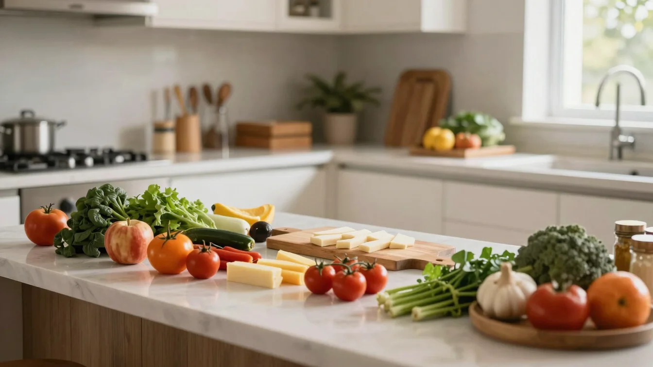 Authentic Brazilian kitchen counter, fresh ingredients, soft morn